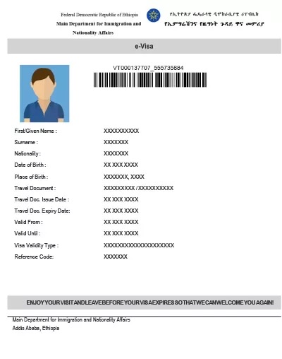 Documento e-Visa Etiopía - visado electrónico oficial expedido en línea