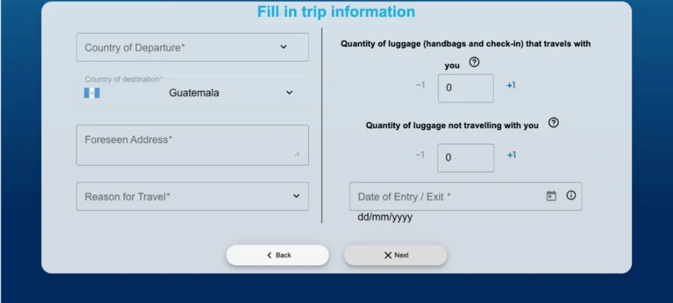 Official DJRV form: trip information
