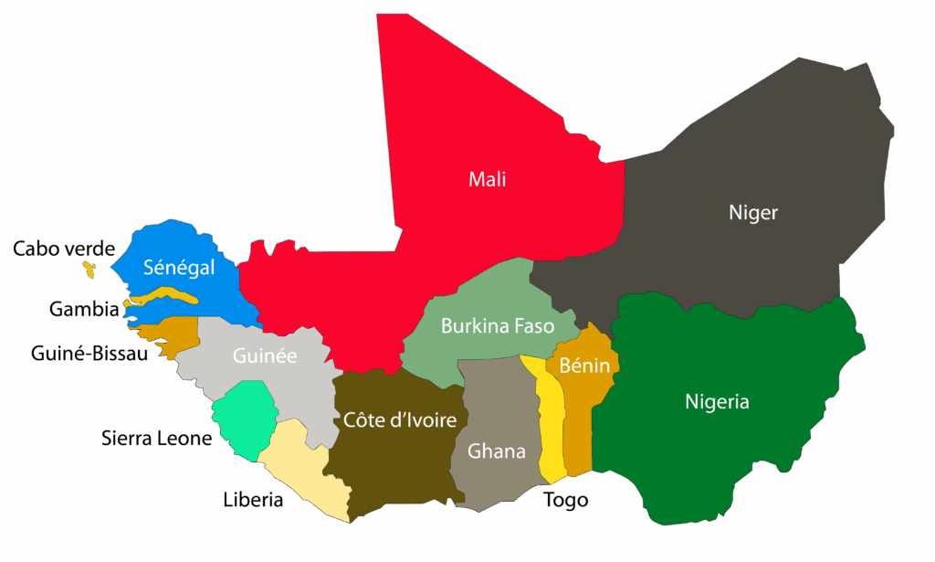 Mappa della zona CEDEAO in Africa occidentale