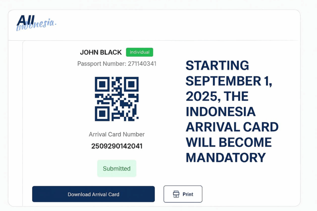 Carte d'arrivée All Indonesia (AIAC) - portail numérique