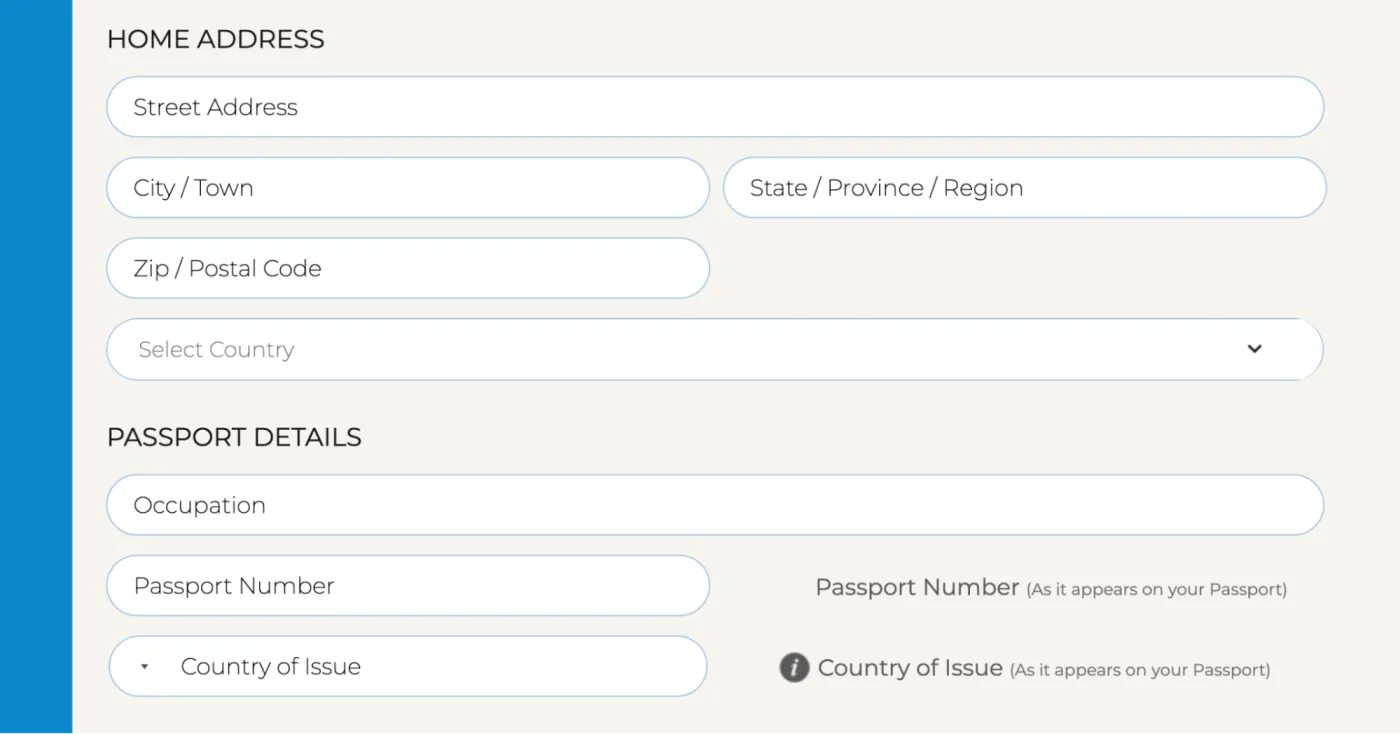 Official C5 form: home address and passport