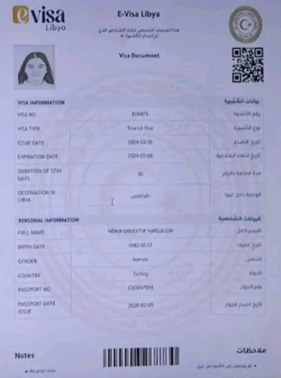 Anteprima dell'elaborazione di una domanda di e-Visa Libia
