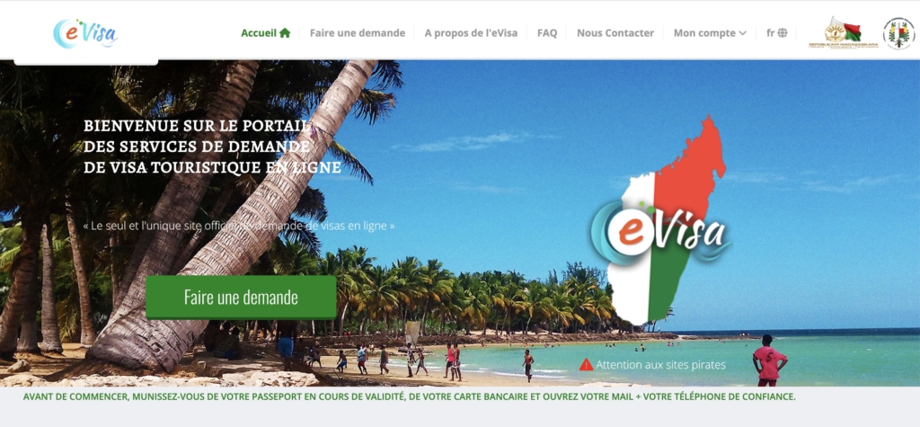 Portal oficial eVisa Madagascar — interfaz de solicitud en línea