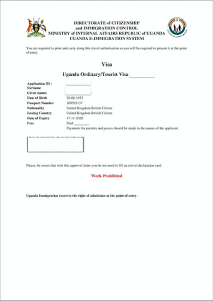 E-Visa Uganda turismo — documento oficial 90 días