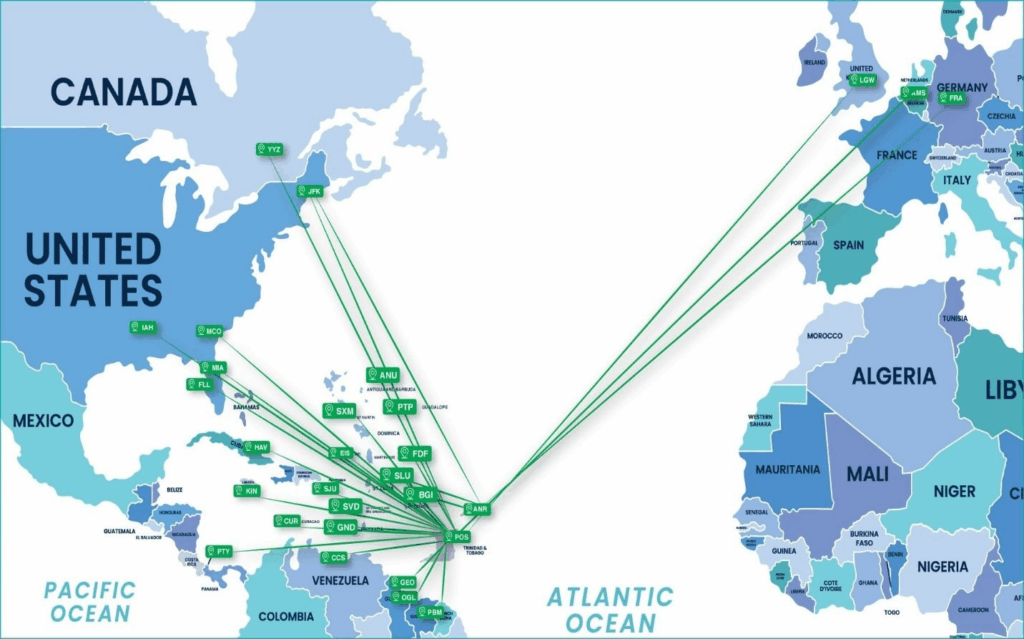 Carte des aéroports et points d'entrée de Trinité-et-Tobago