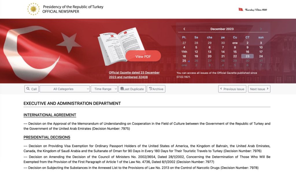 Le site de la présidence turque confirme l'exemption
