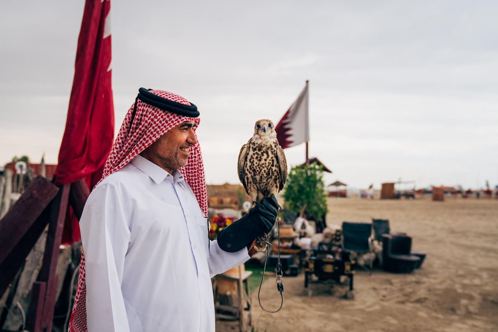 Qatar symboles : faucon et drapeau